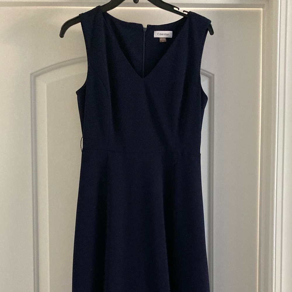 Calvin Klein Navy Midi Dress with belt - Picture 4 of 9